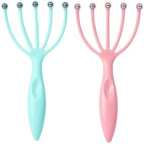 img 4 attached to Portable Handheld Scalp Massager for Deep Relaxation & Stress Reduction in Office, Home, SPA - Father's Day and Mother's Day Gifts - Pink+Blue, 2-Pack