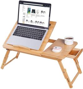 img 3 attached to 🍽️ Бамбуковый лаптоп-лоток для кровати - Многофункциональный столик для колен с наклонной поверхностью, складной завтракающий стол - Идеально подходит для ноутбука, iPad, учебы, письма, чтения и приема пищи.