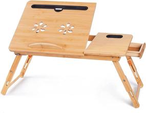 img 4 attached to 🍽️ Бамбуковый лаптоп-лоток для кровати - Многофункциональный столик для колен с наклонной поверхностью, складной завтракающий стол - Идеально подходит для ноутбука, iPad, учебы, письма, чтения и приема пищи.