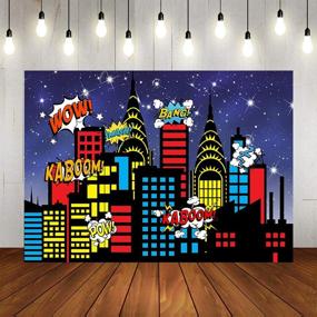 img 2 attached to 🌃 Mocsicka Superhero City Backdrop: Glitter Sky Stars, Urban Night, and Boom City Buildings - Perfect for Kids Boys Birthday, Photo Shoots, and Photo Studio Props!