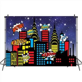 img 1 attached to 🌃 Mocsicka Superhero City Backdrop: Glitter Sky Stars, Urban Night, and Boom City Buildings - Perfect for Kids Boys Birthday, Photo Shoots, and Photo Studio Props!