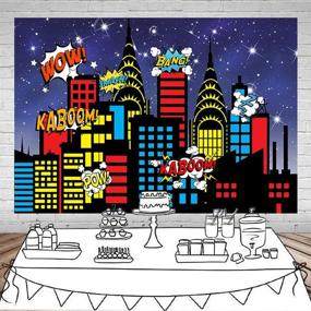 img 3 attached to 🌃 Mocsicka Superhero City Backdrop: Glitter Sky Stars, Urban Night, and Boom City Buildings - Perfect for Kids Boys Birthday, Photo Shoots, and Photo Studio Props!