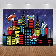 🌃 mocsicka superhero city backdrop: glitter sky stars, urban night, and boom city buildings - perfect for kids boys birthday, photo shoots, and photo studio props! logo