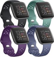 📱 witzon compatible fitbit versa 2 band: 4 pack silicone sport bands for women & men - small size, black/plum/green/blue gray logo