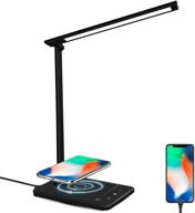 💡 modern black led desk lamp with usb charging port and wireless charger - ideal for home office and study - 10 brightness levels, 5 lighting modes логотип