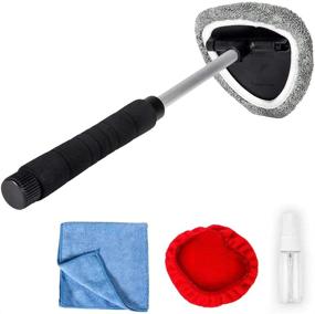 img 4 attached to 🚗 SoSickWithIt Windshield Cleaning Tool: Ultimate Car Cleaning Kit with Pivoting Triangular Head and Extendable Handle - Includes 2 Washable and Reusable Covers for Interior and Exterior Use