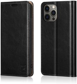 img 4 attached to 📱 Premium Genuine Cowhide Leather Wallet Case for iPhone 12/12 Pro 5G (6.1") - RFID Blocking, Credit Card Holder, Kickstand - Black