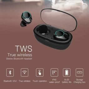 img 3 attached to 🎧 Беспроводные наушники Bluetooth с защитой IPX6 от воды - TWS, сенсорное управление, миниатюрные беспроводные наушники