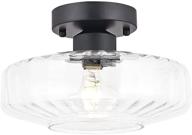 🔦 tehenoo modern flush mount light fixture with textured glass shade, matte black ceiling light for various spaces logo