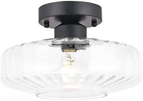 img 4 attached to 🔦 TeHenoo Modern Flush Mount Light Fixture with Textured Glass Shade, Matte Black Ceiling Light for Various Spaces