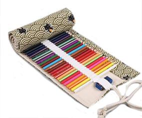img 2 attached to 🌈 Colorful Print Pencil Case Wrap, Travel-Friendly Canvas Pencil Storage Organizer for Artists, Adults, and Coloring Books - 72 Slot Holder, Ideal Holiday Gift (Cloud Design)