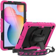 seymac case for samsung galaxy tab s6 lite 10.4'' 2020, sm-p610/p615 case, shockproof 360 degree rotating stand strap case with screen protector/ pen holder - 10.4 inch galaxy tab s6 lite, black/pink logo