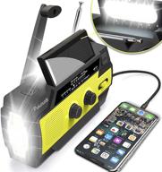 📻 [2021 best] emergency hand crank radio: 4000mah portable weather solar radios with motion sensor reading lamp, 3 gear led flashlight, sos alarm, cell phone charger, am/fm/noaa (yellow, 4000 mah) logo