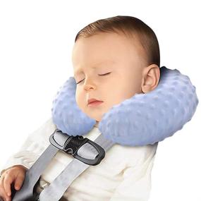 img 4 attached to 👶 Comfy Blue U-Shaped Travel Pillow for Kids: Baby Car Seat Head Support and Airplane Sleeping Aid for Toddlers - Soft Inflate Neck Pillow for Boys and Girls