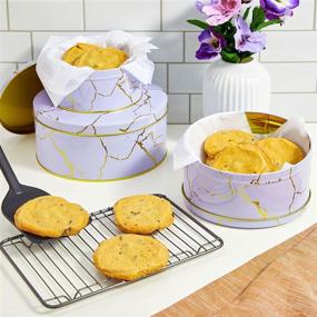 img 3 attached to 🍪 Purple Marble Nesting Tins with Lids - Round Cookie Containers Set (3 Sizes, Pack of 3)