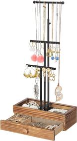 img 3 attached to 📿 SONGMICS 2-in-1 Jewelry Display Stand Holder, Jewelry Rack Tree with 3 Metal Bars and Holes, Drawer and Removable Slots, for Necklaces, Bracelets, Earrings, Rings, in Rustic Brown and Black UJJS14CB