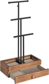 img 4 attached to 📿 SONGMICS 2-in-1 Jewelry Display Stand Holder, Jewelry Rack Tree with 3 Metal Bars and Holes, Drawer and Removable Slots, for Necklaces, Bracelets, Earrings, Rings, in Rustic Brown and Black UJJS14CB