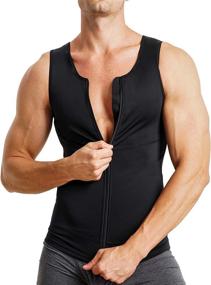 img 4 attached to 👕 MOLUTAN Men's Compression Shirt: Ultimate Belly Slimming Body Shaper Vest for Stomach, Sleeveless Design | Zipper Undershirt Tank Top Shapewear