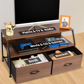 img 1 attached to 📺 CONNOO TV Stand - 2 Fabric Drawers, Storage Shelve, Entertainment Center TV Cabinet, Fabric Dresser Organizer Unit - Metal Frame Cabinet for Living Room, Bedroom