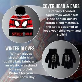 img 3 attached to Winter Hat and Snow Gloves Set for Boys and Toddlers - Marvel Spider-Man Theme, 2 Pc. Pom-Pom Beanie with Warm Mittens