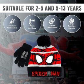 img 2 attached to Winter Hat and Snow Gloves Set for Boys and Toddlers - Marvel Spider-Man Theme, 2 Pc. Pom-Pom Beanie with Warm Mittens