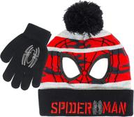 winter hat and snow gloves set for boys and toddlers - marvel spider-man theme, 2 pc. pom-pom beanie with warm mittens logo