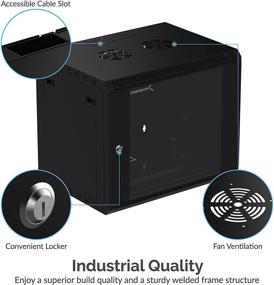 img 2 attached to Sabrent 9U IT Wall Mount Rack Enclosure 19 Inch Black 🔒 Server Cabinet - Locking Glass Door & Pull-Out Drawer - Fully Assembled (CT-POWG)