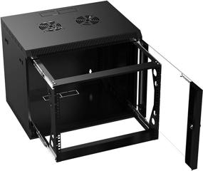 img 4 attached to Sabrent 9U IT Wall Mount Rack Enclosure 19 Inch Black 🔒 Server Cabinet - Locking Glass Door & Pull-Out Drawer - Fully Assembled (CT-POWG)