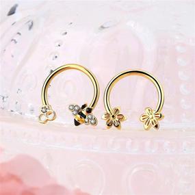 img 2 attached to JEWSEEN 2PCS Septum Ring 16G 316L Surgical Steel: Cute Bee Cartilage Earring Hoop Nose Ring, Captive Bead Rings for Tragus, Daith, Rook, Helix Piercings - Stylish Piercing Jewelry