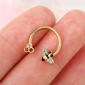 img 1 attached to JEWSEEN 2PCS Septum Ring 16G 316L Surgical Steel: Cute Bee Cartilage Earring Hoop Nose Ring, Captive Bead Rings for Tragus, Daith, Rook, Helix Piercings - Stylish Piercing Jewelry