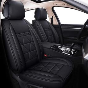 img 3 attached to 🚗 Waterproof Faux Leather Car Seat Covers (DSJ-2 PCS Black) - Designed to Fit Most SUVs and Sedans