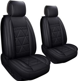 img 4 attached to 🚗 Waterproof Faux Leather Car Seat Covers (DSJ-2 PCS Black) - Designed to Fit Most SUVs and Sedans