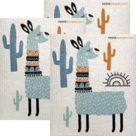 🦙 set of 3 eco-friendly turquoise llama swedish dishcloths: sponge cloth & paper towel replacement logo