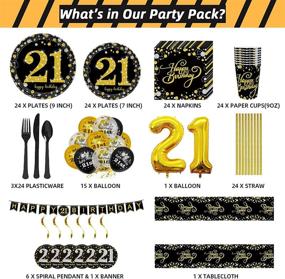 img 3 attached to 🥳 Trgowaul Black and Gold 21st Birthday Party Supplies - Disposable Paper Plates, Napkins, Cups, Tablecover Forks, Knives and Spoons for 24 Guests with Party Number Balloon Decorations and Banner