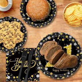 img 1 attached to 🥳 Trgowaul Black and Gold 21st Birthday Party Supplies - Disposable Paper Plates, Napkins, Cups, Tablecover Forks, Knives and Spoons for 24 Guests with Party Number Balloon Decorations and Banner