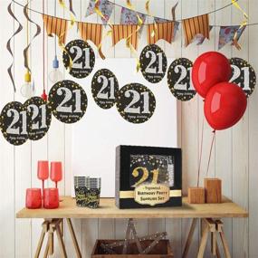 img 2 attached to 🥳 Trgowaul Black and Gold 21st Birthday Party Supplies - Disposable Paper Plates, Napkins, Cups, Tablecover Forks, Knives and Spoons for 24 Guests with Party Number Balloon Decorations and Banner