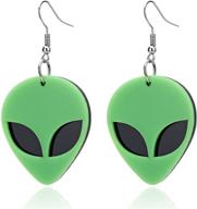 👽 tianbangshi cute funny cartoon green spaceman head earrings creative unique acrylic alien head resin dangle drop earrings exaggerated punk jewelry for women girls logo