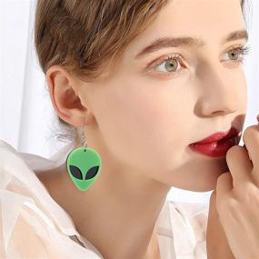 img 2 attached to 👽 TIANBANGSHI Cute Funny Cartoon Green Spaceman Head Earrings Creative Unique Acrylic Alien Head Resin Dangle Drop Earrings Exaggerated Punk Jewelry for Women Girls