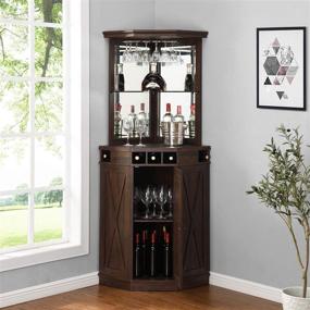 img 3 attached to 🍷 Stylish Mahogany Corner Bar Unit with Wine Rack and Cabinet - Perfect for Home Entertaining