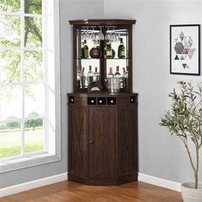 img 4 attached to 🍷 Stylish Mahogany Corner Bar Unit with Wine Rack and Cabinet - Perfect for Home Entertaining