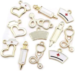 img 3 attached to 🏥 32pcs Gold Plated Enamel Nurse Charms - Stethoscope, Syringe, Cap Hat for Jewelry Making and Crafting - Findings Accessory for DIY Necklace, Bracelet - WOCRAFT Medical Nurse Charms (M430)