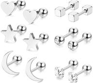 stunning set of fephant heart-shaped, star, moon, and spiral earrings: 6 pairs of stainless steel ear studs logo