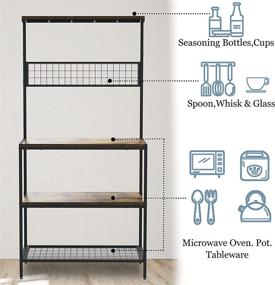 img 2 attached to 🏺 Gadroad Baker's Rack: 66.9" Microwave Oven Stand w/ Utility Storage, 10 Hooks. Kitchen Baker's Rack with Metal Frame for Utensils, Pots, Pans, Spices. Rustic Brown/Black