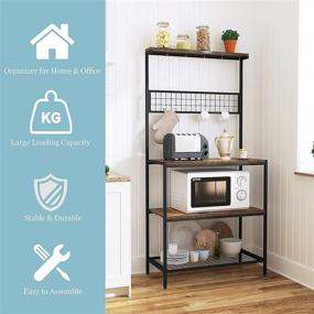 img 4 attached to 🏺 Gadroad Baker's Rack: 66.9" Microwave Oven Stand w/ Utility Storage, 10 Hooks. Kitchen Baker's Rack with Metal Frame for Utensils, Pots, Pans, Spices. Rustic Brown/Black