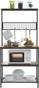 img 1 attached to 🏺 Gadroad Baker's Rack: 66.9" Microwave Oven Stand w/ Utility Storage, 10 Hooks. Kitchen Baker's Rack with Metal Frame for Utensils, Pots, Pans, Spices. Rustic Brown/Black