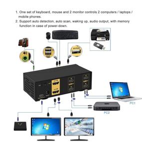 img 3 attached to 🖥️ CKLau 4Kx2K@60Hz USB-C Dual Monitor KVM Switch with Audio & Keyboard Mouse Support