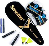 senston badminton set - 2 lightweight graphite shaft badminton rackets with premium bag, shuttlecocks, and racquet grips logo