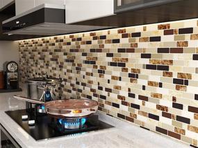 img 4 attached to 🏡 COLOMARB 10-Sheet Peel and Stick Tile Backsplash, 12"x12" Premium Kitchen Backsplash Tile, Peel and Stick, Marble Design, Brown Yellow Black