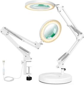 img 4 attached to Versatile Magnifying Glass with Light: 2-in-1 Lamp with Clamp & Base, 3 Color Modes, 10 Stepless Dimmer - Ideal for Home Office, Repair, Craftsmanship, Workbench, and Hobbies
