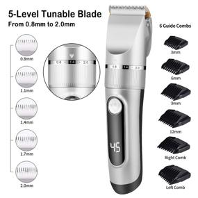 img 3 attached to 💈 KERUITA Electric Hair Clippers for Men: Quiet, Cordless, Rechargeable Trimmers Set with LED Display, Waterproof Barber Kit - Includes Hairdressing Cape (Silver)